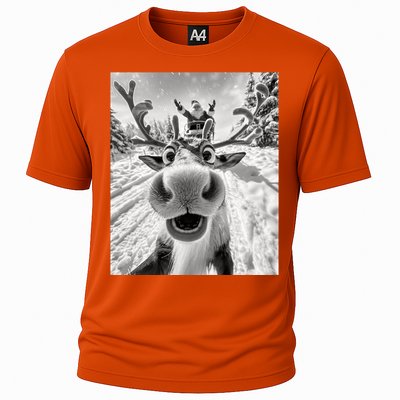 Funny Reindeer Selfie Christmas Reindeer Selfie Funny Christmas Gift Santa Claus Cooling Performance Crew T-Shirt