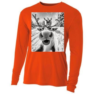 Funny Reindeer Selfie Christmas Reindeer Selfie Funny Christmas Gift Santa Claus Cooling Performance Long Sleeve Crew