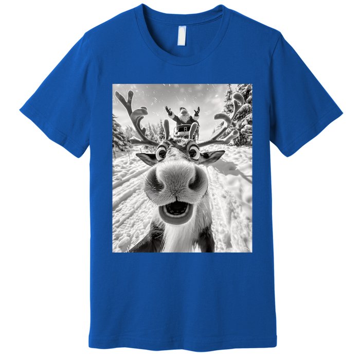 Funny Reindeer Selfie Christmas Reindeer Selfie Funny Christmas Gift Santa Claus Premium T-Shirt