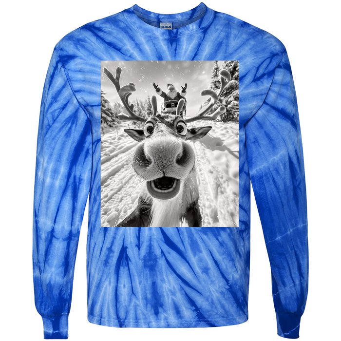 Funny Reindeer Selfie Christmas Reindeer Selfie Funny Christmas Gift Santa Claus Tie-Dye Long Sleeve Shirt