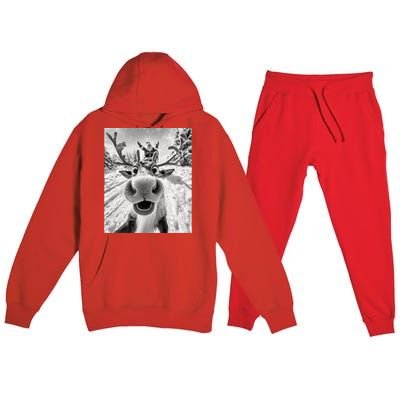 Funny Reindeer Selfie Christmas Reindeer Selfie Funny Christmas Gift Santa Claus Premium Hooded Sweatsuit Set