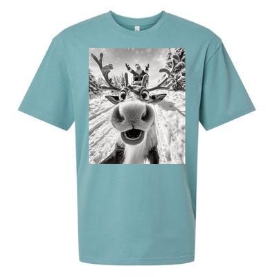 Funny Reindeer Selfie Christmas Reindeer Selfie Funny Christmas Gift Santa Claus Sueded Cloud Jersey T-Shirt