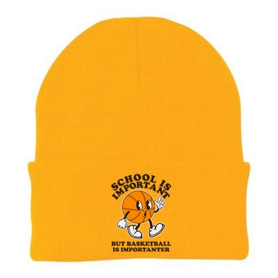 Funny Retro School Is Important But Basketball Is Importanter Knit Cap Winter Beanie