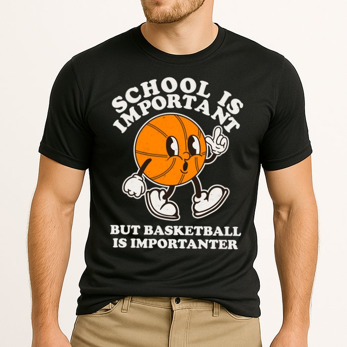 Funny Retro School Is Important But Basketball Is Importanter Cooling Performance Crew T-Shirt