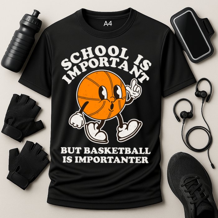 Funny Retro School Is Important But Basketball Is Importanter Cooling Performance Crew T-Shirt