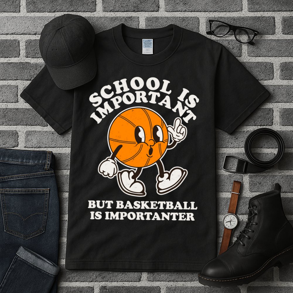 Funny Retro School Is Important But Basketball Is Importanter Tall T-Shirt