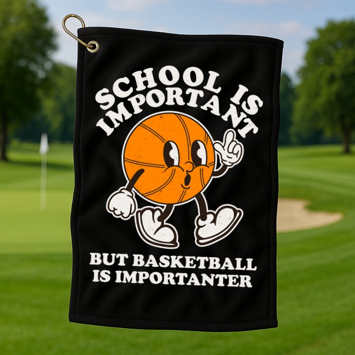 Funny Retro School Is Important But Basketball Is Importanter Golf Towel
