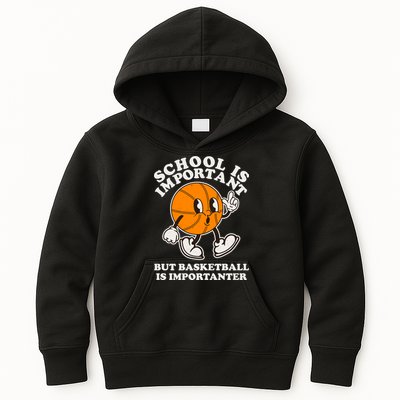 Funny Retro School Is Important But Basketball Is Importanter Kids Hoodie