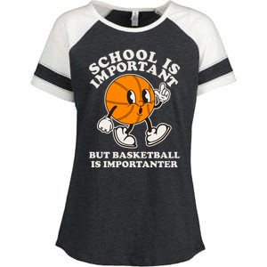 Funny Retro School Is Important But Basketball Is Importanter Enza Ladies Jersey Colorblock Tee