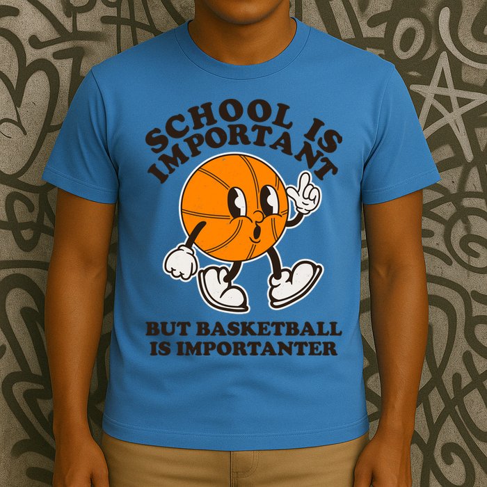 Funny Retro School Is Important But Basketball Is Importanter T-Shirt