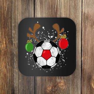 Funny Reindeer Soccer Christmas Rednose Pajama Coaster