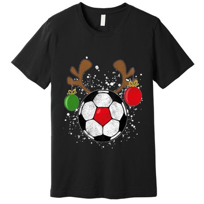 Funny Reindeer Soccer Christmas Rednose Pajama Premium T-Shirt