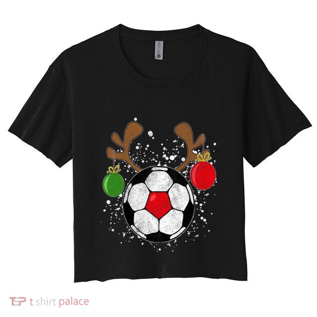 Funny Reindeer Soccer Christmas Rednose Pajama Crop Top