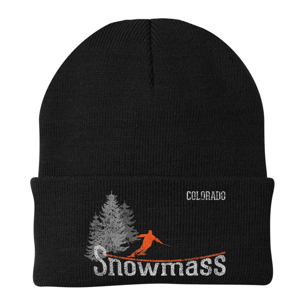 Funny Retro Snowmass Colorado Distressed Skiing Beanie