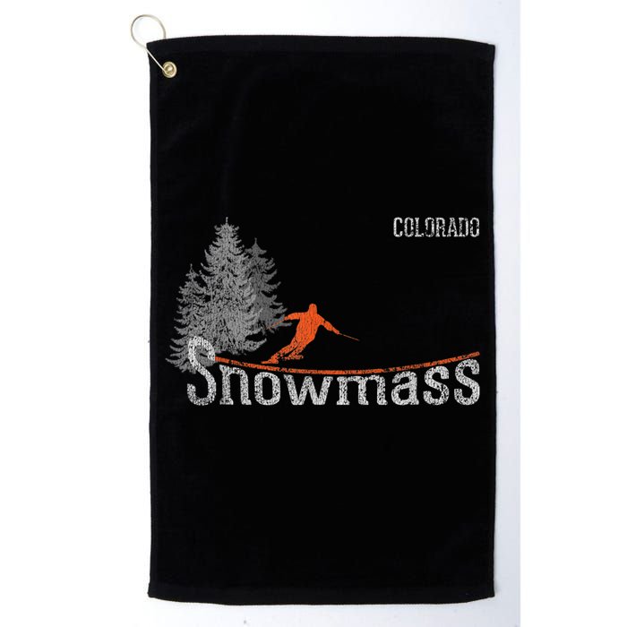 Funny Retro Snowmass Colorado Distressed Skiing Golf Towel