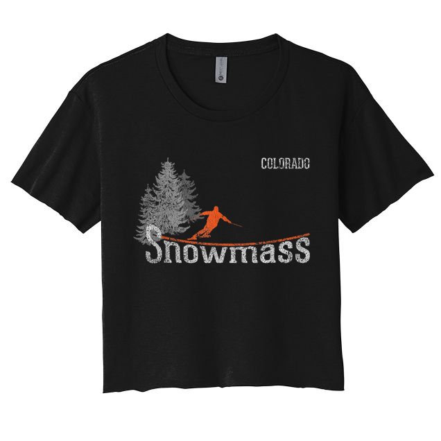 Funny Retro Snowmass Colorado Distressed Skiing Crop Top