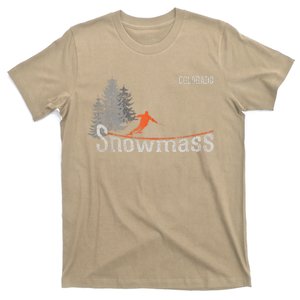 Funny Retro Snowmass Colorado Distressed Skiing T-Shirt