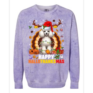 Funny Reindeer Santa Turkey Poodle Dog Happy Hallothanksmas Gift Colorblast Crewneck Sweatshirt