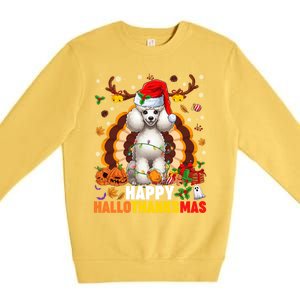 Funny Reindeer Santa Turkey Poodle Dog Happy Hallothanksmas Gift Premium Crewneck Sweatshirt