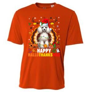 Funny Reindeer Santa Turkey Poodle Dog Happy Hallothanksmas Gift Cooling Performance Crew T-Shirt