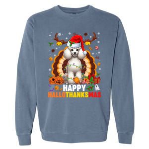 Funny Reindeer Santa Turkey Poodle Dog Happy Hallothanksmas Gift Garment-Dyed Sweatshirt