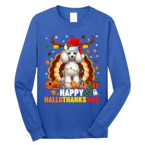 Funny Reindeer Santa Turkey Poodle Dog Happy Hallothanksmas Gift Long Sleeve Shirt