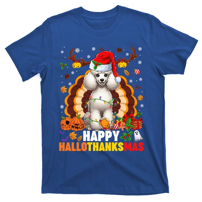 Funny Reindeer Santa Turkey Poodle Dog Happy Hallothanksmas Gift T-Shirt