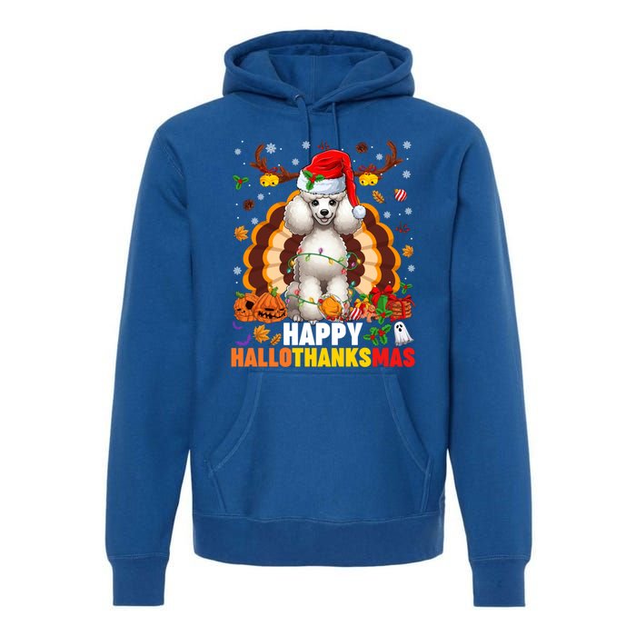 Funny Reindeer Santa Turkey Poodle Dog Happy Hallothanksmas Gift Premium Hoodie