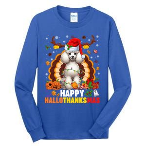 Funny Reindeer Santa Turkey Poodle Dog Happy Hallothanksmas Gift Tall Long Sleeve T-Shirt