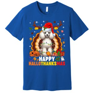 Funny Reindeer Santa Turkey Poodle Dog Happy Hallothanksmas Gift Premium T-Shirt