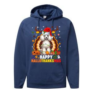 Funny Reindeer Santa Turkey Poodle Dog Happy Hallothanksmas Gift Performance Fleece Hoodie