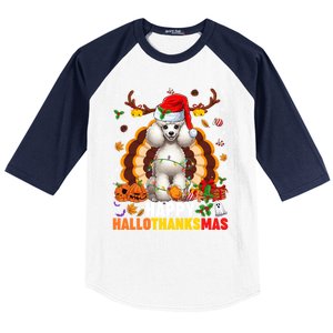 Funny Reindeer Santa Turkey Poodle Dog Happy Hallothanksmas Gift Baseball Sleeve Shirt