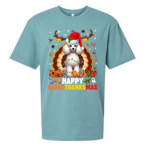 Funny Reindeer Santa Turkey Poodle Dog Happy Hallothanksmas Gift Sueded Cloud Jersey T-Shirt