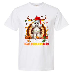 Funny Reindeer Santa Turkey Poodle Dog Happy Hallothanksmas Gift Garment-Dyed Heavyweight T-Shirt