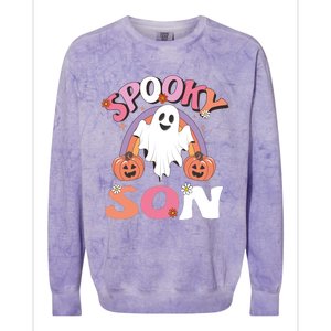 Family Retro Spooky Son Groovy Retro Halloween Ghost Pumpkin Costume Gift Colorblast Crewneck Sweatshirt