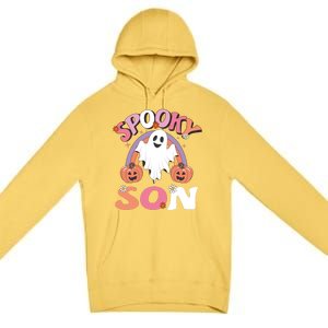 Family Retro Spooky Son Groovy Retro Halloween Ghost Pumpkin Costume Gift Premium Pullover Hoodie