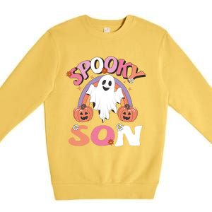 Family Retro Spooky Son Groovy Retro Halloween Ghost Pumpkin Costume Gift Premium Crewneck Sweatshirt