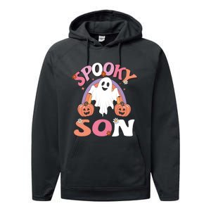 Family Retro Spooky Son Groovy Retro Halloween Ghost Pumpkin Costume Gift Performance Fleece Hoodie