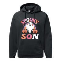 Family Retro Spooky Son Groovy Retro Halloween Ghost Pumpkin Costume Gift Performance Fleece Hoodie