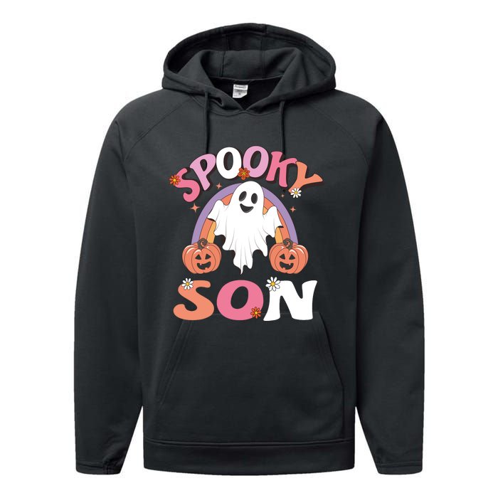 Family Retro Spooky Son Groovy Retro Halloween Ghost Pumpkin Costume Gift Performance Fleece Hoodie