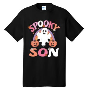 Family Retro Spooky Son Groovy Retro Halloween Ghost Pumpkin Costume Gift Tall T-Shirt