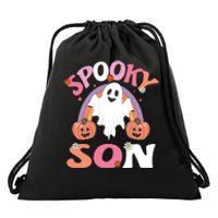 Family Retro Spooky Son Groovy Retro Halloween Ghost Pumpkin Costume Gift Drawstring Bag