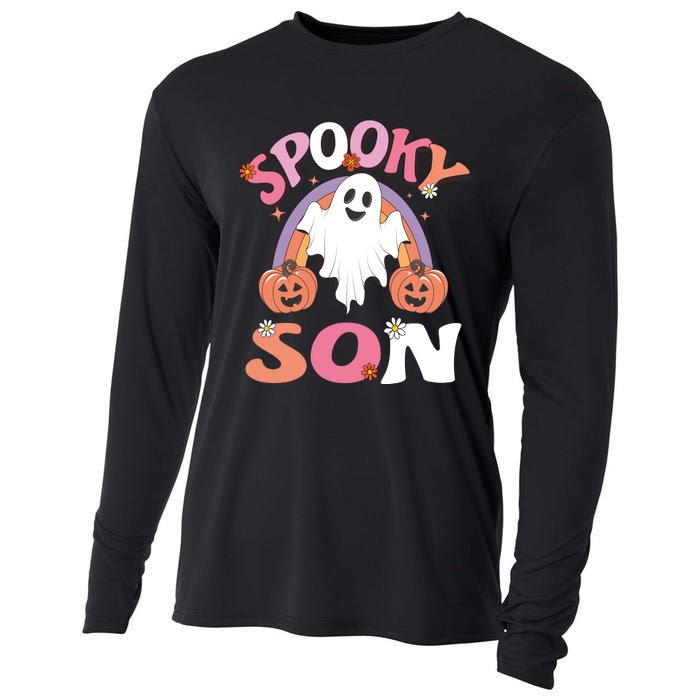 Family Retro Spooky Son Groovy Retro Halloween Ghost Pumpkin Costume Gift Cooling Performance Long Sleeve Crew