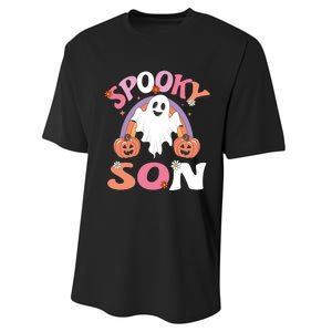 Family Retro Spooky Son Groovy Retro Halloween Ghost Pumpkin Costume Gift Performance Sprint T-Shirt