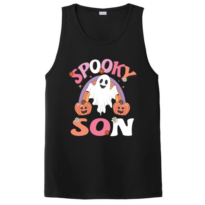 Family Retro Spooky Son Groovy Retro Halloween Ghost Pumpkin Costume Gift PosiCharge Competitor Tank