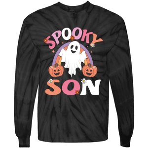 Family Retro Spooky Son Groovy Retro Halloween Ghost Pumpkin Costume Gift Tie-Dye Long Sleeve Shirt