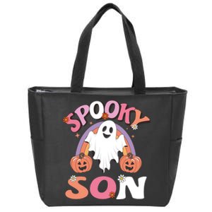 Family Retro Spooky Son Groovy Retro Halloween Ghost Pumpkin Costume Gift Zip Tote Bag