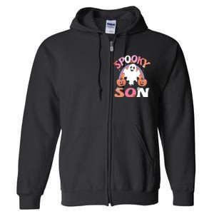 Family Retro Spooky Son Groovy Retro Halloween Ghost Pumpkin Costume Gift Full Zip Hoodie