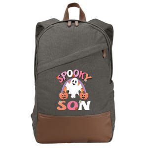 Family Retro Spooky Son Groovy Retro Halloween Ghost Pumpkin Costume Gift Cotton Canvas Backpack