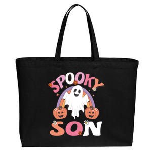 Family Retro Spooky Son Groovy Retro Halloween Ghost Pumpkin Costume Gift Cotton Canvas Jumbo Tote